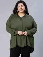 Khaki Color Plain Women Plus Partywear Size Shirt