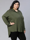 Khaki Color Plain Women Plus Partywear Size Shirt