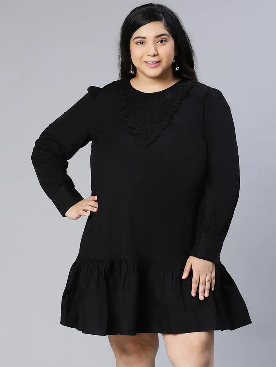 Magnificant Black Full Sleeves Women Plus Size Dress