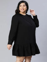 Magnificant Black Full Sleeves Women Plus Size Dress