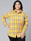 Shelled Yellow Brush Check Plus Size Women Cotton Shirt