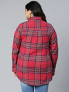 Velvet Red Brush Check Plus Size Women Cotton Shirt