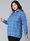 Tart Blue Brush Check Plus Size Women Cotton Tunic