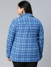 Tart Blue Brush Check Plus Size Women Cotton Tunic