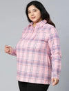 Rose Pink Brush Check Plus Size Women Cotton Shirt