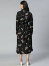 All-In Black Floral Print Overlapped Women Dress