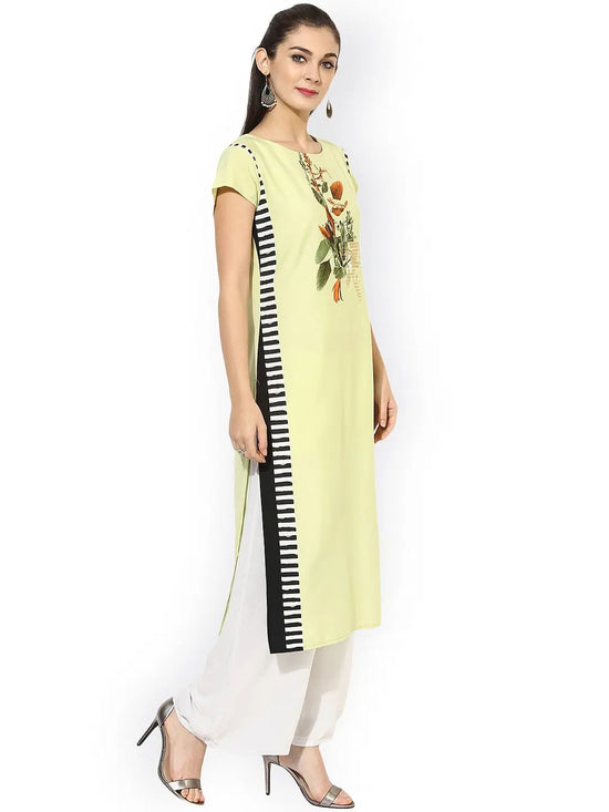 Ahika Women Lime Green Printed Straight Kurta