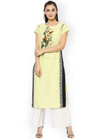 Ahika Women Lime Green Printed Straight Kurta