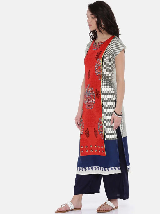 Ahika Women Red White Printed Straight Kurta