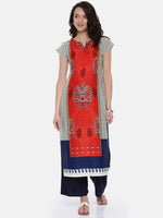 Ahika Women Red White Printed Straight Kurta