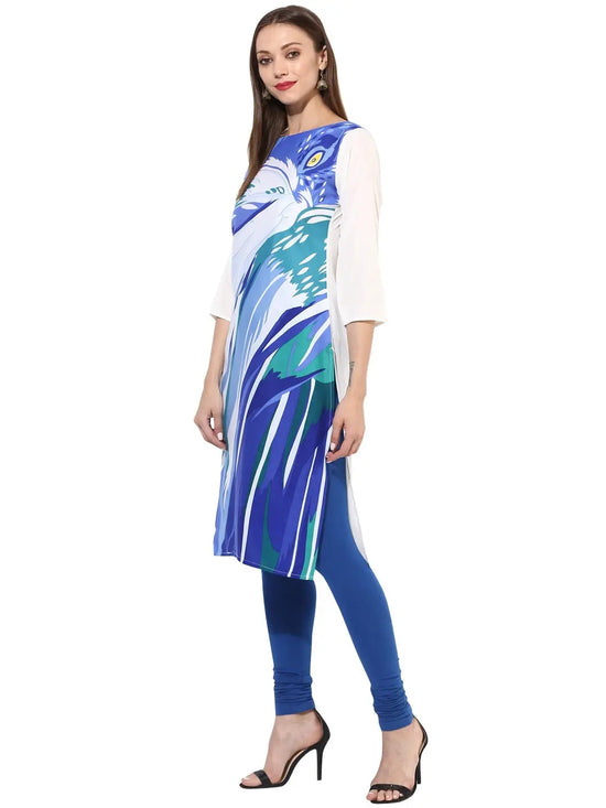 Ahika Women Blue White Printed Straight Kurta 1