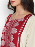 Ahika Women Maroon Beige Printed Straight Kurta