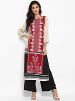 Ahika Women Maroon Beige Printed Straight Kurta