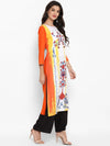 Ahika Women White Orange Printed Straight Kurta 1