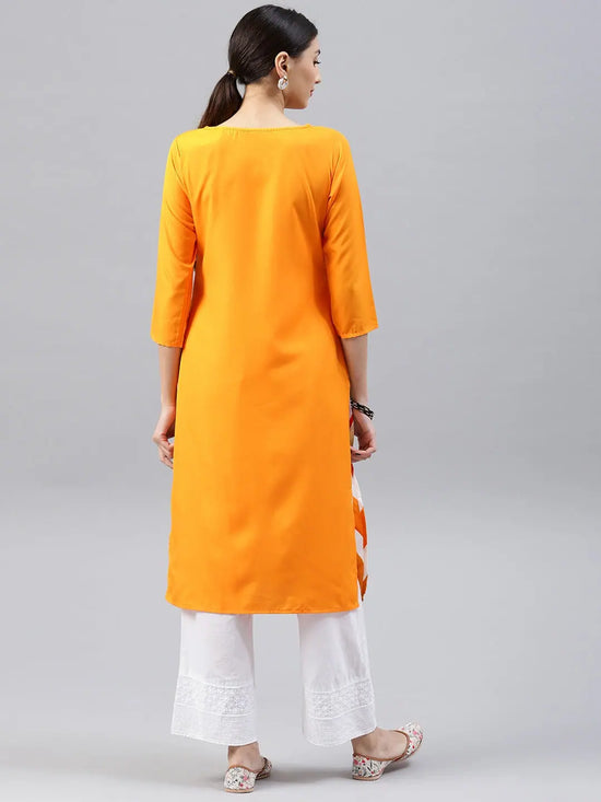 Ahika Women Orange White Printed Straight Kurta