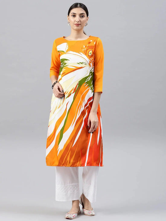 Ahika Women Orange White Printed Straight Kurta