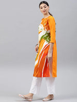 Ahika Women Orange White Printed Straight Kurta