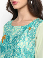 Ahika Women Blue Green Printed Straight Kurta