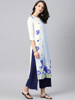 Ahika Women White Blue Floral Print Straight Kurta