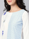 Ahika Women White Blue Floral Print Straight Kurta