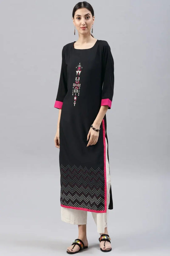 Ahika Women Black Color Crepe Fabric Trendy Printed A Line Kurta