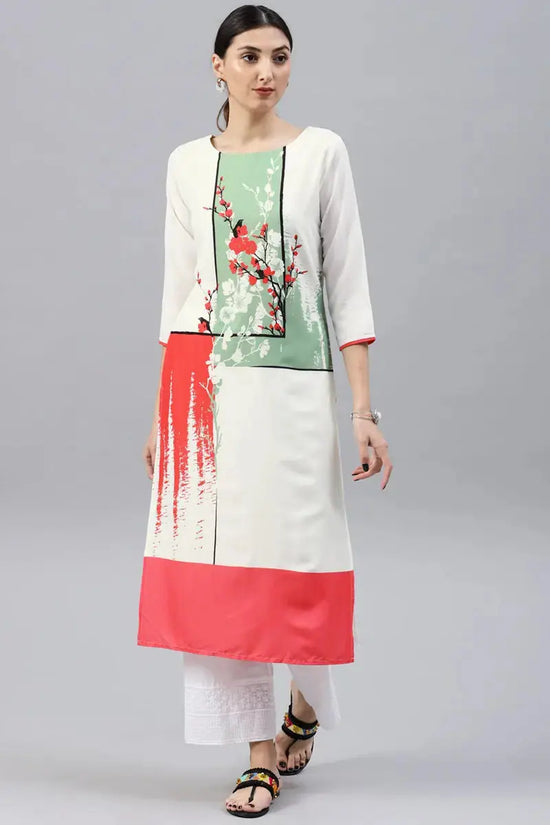 Ahika Women Crepe Fabric White Color Trendy Printed A Line Kurta