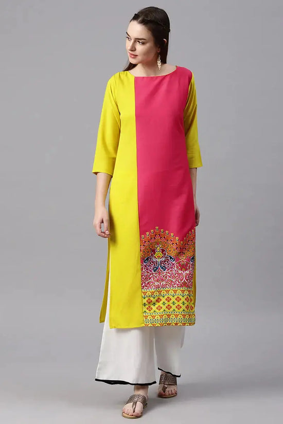 AHIKA Women Pink & Yellow Colourblocked Straight Kurta