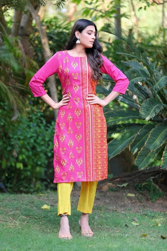 Ahika Women Pink Color Crepe Fabric Trendy Printed A Line Kurta