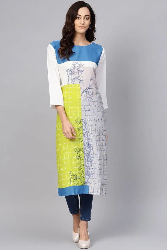 AHIKA Women White & Grey Colourblocked Straight Kurta