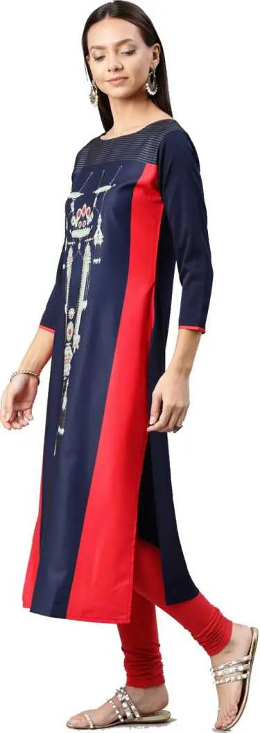 Ahika Women Festive Wear Crepe Fabric Navy Blue Color Printed Trendy Kurti Pk1595