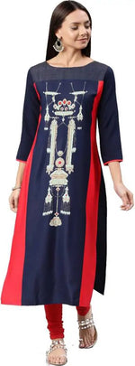 Ahika Women Festive Wear Crepe Fabric Navy Blue Color Printed Trendy Kurti Pk1595