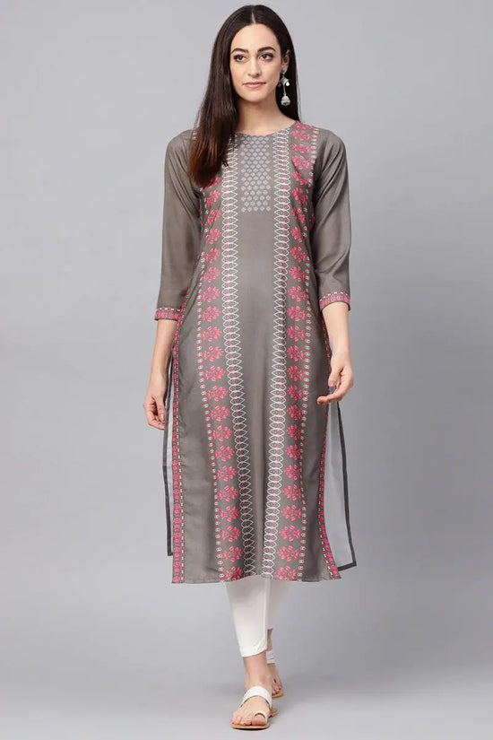 Ahika Women Crepe Fabric Grey Color Printed Daily Wear Kurti