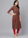 Ahika Women Attractive Brown Color Printed Cotton Fabric Kurti