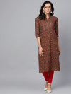 Ahika Women Attractive Brown Color Printed Cotton Fabric Kurti