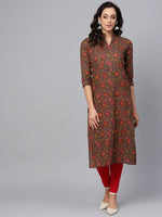 Ahika Women Attractive Brown Color Printed Cotton Fabric Kurti