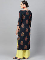 Ahika Women Attractive Navy Blue Color Printed Cotton Fabric Kurti