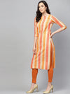 Ahika Women Cream Colored Orange Checked Straight Kurta