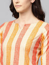 Ahika Women Cream Colored Orange Checked Straight Kurta