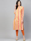 Ahika Women Cream Colored Orange Checked Straight Kurta