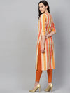 Ahika Women Cream Colored Orange Checked Straight Kurta