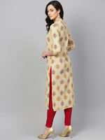 Ahika Women Festive Wear Cotton Fabric Cream Color Printed Trendy Kurti