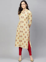 Ahika Women Festive Wear Cotton Fabric Cream Color Printed Trendy Kurti