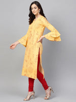 Ahika Women Cotton Fabric Yellow Color Printed Trendy Kurti