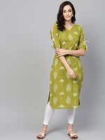 Ahika Women Function Wear Green Color Printed Fancy Kurti