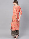 Ahika Women Coral Pink Beige Printed Straight Kurta