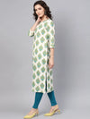 Ahika Women Festive Wear Cotton Fabric Off White Color Printed Trendy Kurti