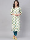 Ahika Women Festive Wear Cotton Fabric Off White Color Printed Trendy Kurti