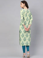 Ahika Women Festive Wear Cotton Fabric Green Color Printed Trendy Kurti