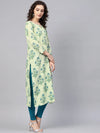 Ahika Women Festive Wear Cotton Fabric Green Color Printed Trendy Kurti