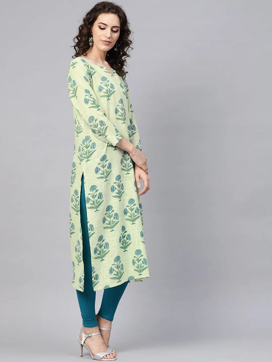 Ahika Women Festive Wear Cotton Fabric Green Color Printed Trendy Kurti